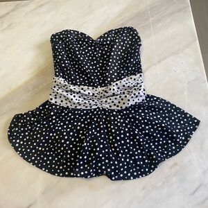 vintage ilgwu black white polka dot swim dress 50s 60s strapless mainstream S/M